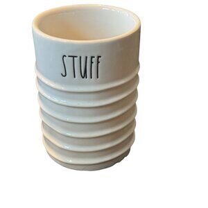 Rae Dunn "STUFF" Ceramic Utensil Holder White Farmhouse Decor Organizer Pot‎